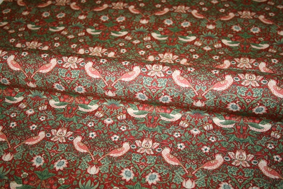 William Morris 'Mini Strawberry Thief Wine' Bomuld