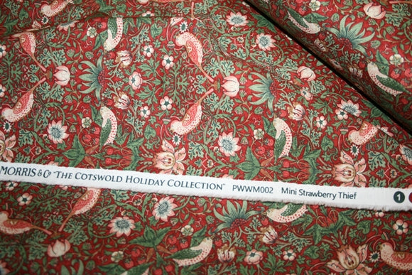 William Morris 'Mini Strawberry Thief Wine' Bomuld
