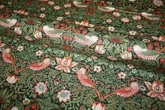 William Morris 'Medium Strawberry Thief Green' Bomuld