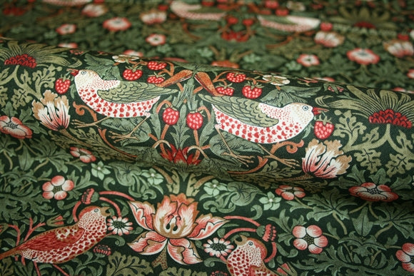 William Morris 'Medium Strawberry Thief Green' Bomuld