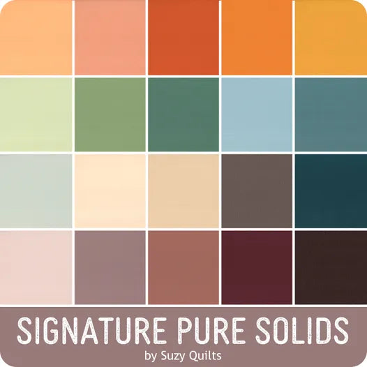 Signature Pure Solids Fat Quarter bundle med 20 ensfarvede bomuldsstoffer arrangeret i regnbuefarver