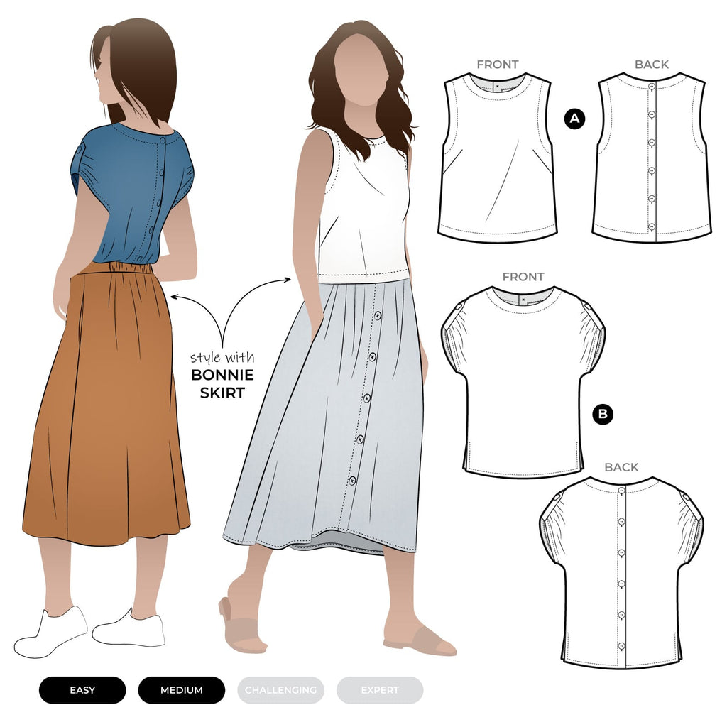Bonnie - top og bluse symønster | Style Arc