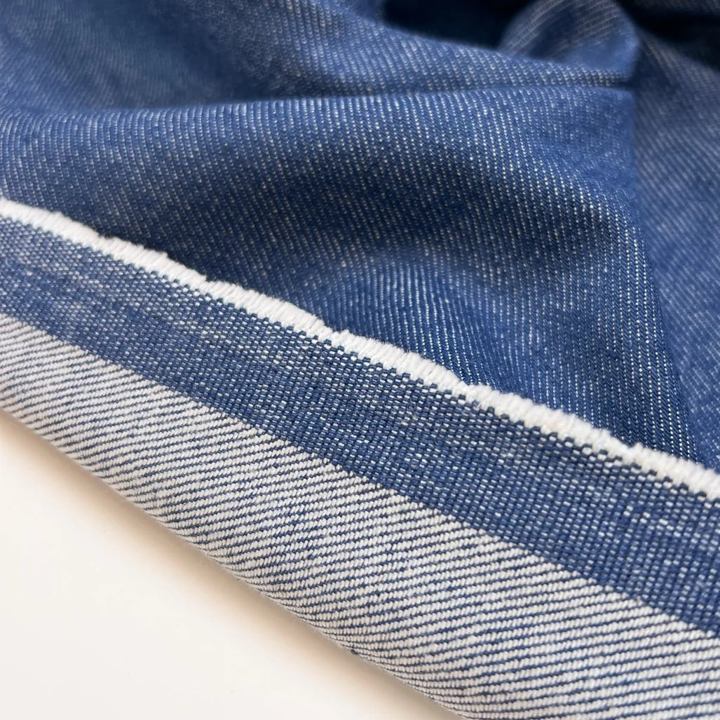 Blå bomuldsdenim med hør