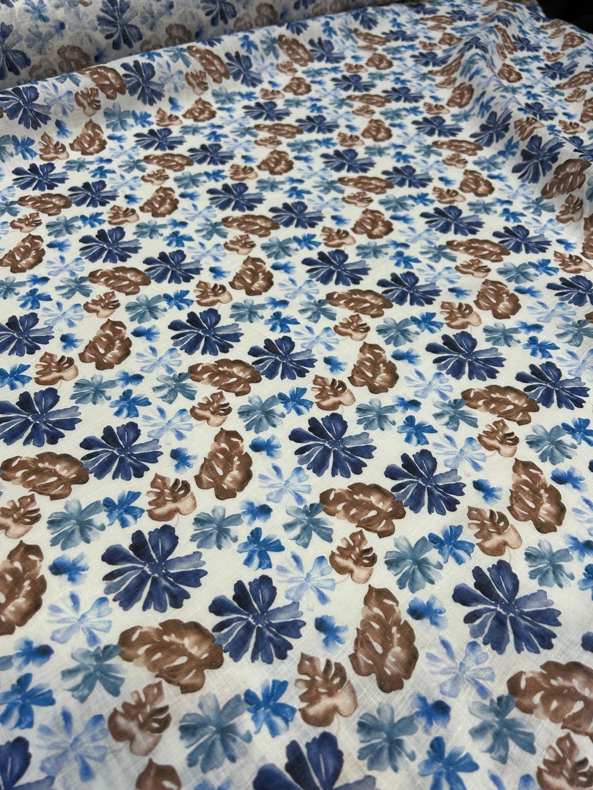 Fiore Blu – italiensk hørstof med blomsterprint