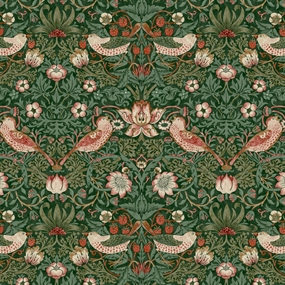 William Morris stof \'Medium Strawberry Thief Green\'